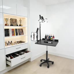 Adjustable Height Tattoo Workstation, Rolling Salon Table with LED Light, Large Panel Board for Tattoo, Beauty, Hair Styling