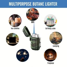 Windproof IP56 Waterproof Blue Flame Jet Gas Lighter with Safety Lock and Adjustable Jet Flame for Men's Gift Camping BBQ