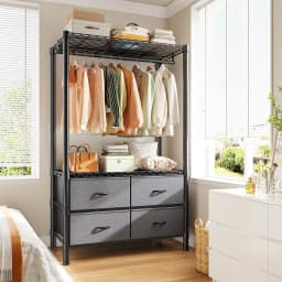 EnHomee Heavy Duty Portable Garment Rack – 4 Drawers & Shelves, Sturdy & Durable – Clothing Hanger for Hanging Clothes