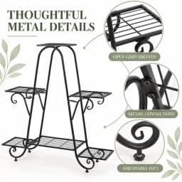 6 Tier Iron Plant Rack with Staggered Shelves, Decorative Flower Pot Stand for Indoor and Covered Outdoor Use