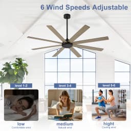 Ceiling Fan without Light: 66/72 Inch Indoor/Outdoor, Reversible DC Motor, 6 Speed, Dual 8 Blades for Living Room Covered Patio