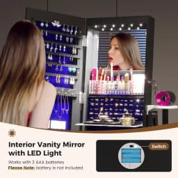 Jewelry Storage Cabinet with LED Full-Length Mirror, 360° Swivel Standing Jewelry Organizers with Shelves & Drawer, Customized