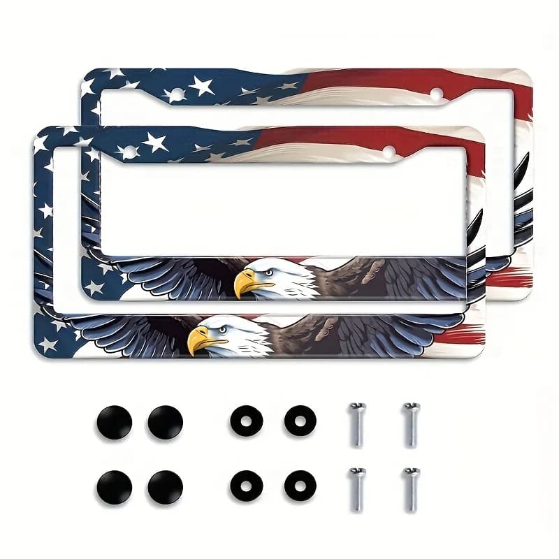 American flag and eagle license plate frame 1 piece - aluminum frame, weatherproof and rainproof, suitable for all models