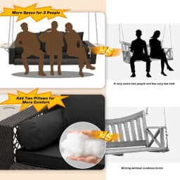 Wicker Hanging Porch Swing - Outdoor 3 Person Patio Swing Bench with Cushion & Chains - 3-Seat Porch Swing Chair, Customized