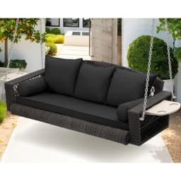 Wicker Hanging Porch Swing - Outdoor 3 Person Patio Swing Bench with Cushion & Chains - 3-Seat Porch Swing Chair, Customized