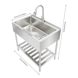 Stainless Steel Utility Sink with Faucet, Shelf & Drainboard for Laundry Garage Restaurant Outdoor 35.8x21.8