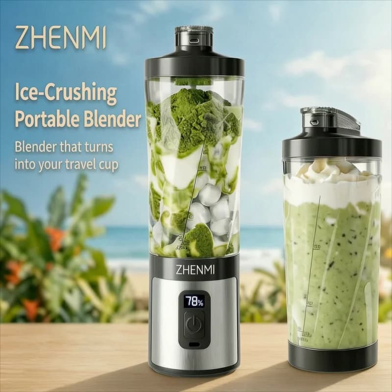 ZHENMI Personal Portable Blender with Digital Auto-Countdown Display, 20oz Leakproof Travel Cup with Guarded 6-Blade for Ice Cru
