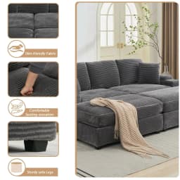 86.61'' Oversized Double Chaise Lounge with Ottomans, Comfy Corduroy Indoor Lounge Chair with Armrest Storage, Cup Holder, USB P