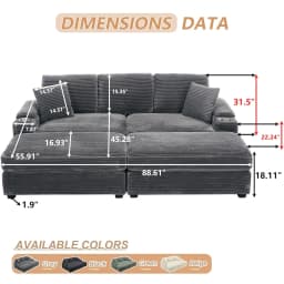 86.61'' Oversized Double Chaise Lounge with Ottomans, Comfy Corduroy Indoor Lounge Chair with Armrest Storage, Cup Holder, USB P
