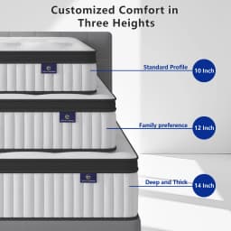 King Queen Full Size Mattress, 12\14\10 Inch Hybrid Mattress in a Box with Pocket Spring,Medium Firm,Motion Isolation white mattess