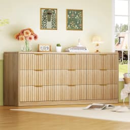 63" Dresser for Bedroom with 9 Drawers, Modern Dressers & Chest of Drawers with Metal Handles, Fluted Dresser, Wood Closet Cloth