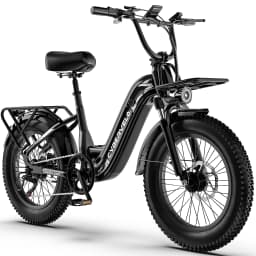 Cybervelo 1000W Motor Peak Electric Bike for Adults 48V 20AH Removable Battery Step Thru EBike 30+MPH 80 Miles Max Range 20" Fat Tire Electric Bicycles with 7 Speed EK8