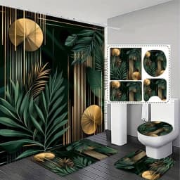 1/3/4pcs, Bohemian Style 2D FLAT Shower Curtain Set with Matching Bath Rugs - Tropical Leaf Design for Modern Bathroom Decor