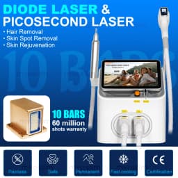 NEW Professional FAC 2 IN 1 Diode Laser 5000w Hair Removal Machine Pico Qswitch ND YAG Tattoo Removal Machine 4 Waves 808NM