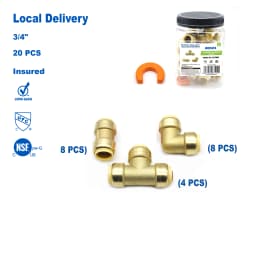 KING SMART 3/4" Coupling (8Pcs), Elbow (8Pcs), Tee (4Pcs) ; Push Fittting Combo; Lead Free Brass; 20Pcs/Case; 80523