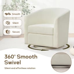 Chenille 360°Swivel Barrel Chair Upholstered Armchair Bedroom Apartment Reading Nook Cream White,Customized