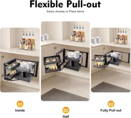 Blind Corner Cabinet Pull Out Organizer 2 Tier with 4 Detachable Shelves Magic Pull Out Deep Corner Cabinet Organizer Narrow