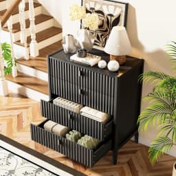 4 Drawer Dresser 31.5 Wide Fluted Front Metal Handles Bedroom Living Room Entryway Storage, Customized