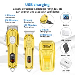HIENA Hair Cutting Kit with LED Display USB, Gifts for Men Hair Clippers Set for Men Professional Barber Kit for Hair Cutting Cordless Rechargeable Clippers and Trimmers Set