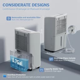 AIRPLUS 70 Pint Dehumidifier for Home Basements Large Room, 4500 Sq.Ft Efficient Energy Saving with Drain Hose, Dual Protection, 4 Smart Modes, 24H Timer & Defrost Function