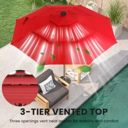 JHK Outdoor 10 FT Solar Patio Umbrella with 32 LED Lights UV-Resistant Market Umbrella with Tilt Adjustment Crank Lift All-Weather Shade for Backyard Garden Beach
