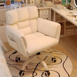 Home Office Chair with Arms Wheels Square Leisure Vanity Chair Adjustable Height Makeup Chair Soft-Touch Desk Chair for Bedroom