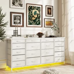 EnHomee 18-Drawer Long Fabric Dresser – 63" TV Stand with LED Lights & Power Outlets, Fits 65–75" Screens – For Bedroom, Living Room, Entryway, Hallway, Closet