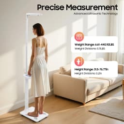 Ultrasonic Height and Weight Scale 200kg/440lbs High Precision Digital Body Fat Analyzer 76.77inch Tall LCD Display with Voice Broadcast Muscle Bone Mass BMI Sturdy Aluminum Base Floor Standing Scale for Home Gym Fitness Weight Loss Health Monitoring