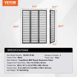 SucceBuy 3/4/6 Panel Wood Folding Privacy Screen Portable Decoration Screens for Room Separation Home Office Restaurant&Bedroom