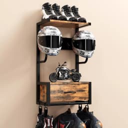 Motorcycle Helmet Holder, Wall-Mounted Rack With 4 Glove Chips & Hooks, Bike Helmets Storage Organizer For Helmets Gear Clothes