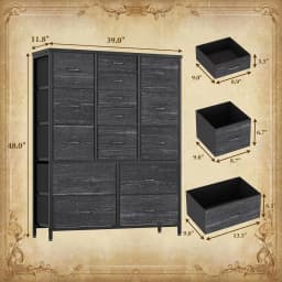 15 Drawer Dresser, 48 Inch Fabric Tall Dresser for Bedroom Closet with Wood Grain Print Top & Sturdy Metal Frame, Customized