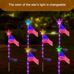 4Pcs LED American Flag Solar Lights Outdoor, 4th Of July Decoration Flag Lights with 2 Modes, Waterproof Summer Decora Garden Light, LED Solar Flag Patriotic Lights for Yard, Garden, Pathway, Independence Day, Memorial Day