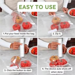 Handheld Vacuum Sealer with 5PCS Reusable Bags, Powerful Handheld Vacuum Machine, Portable Meal Saver, Keep Food Fresh, Rechargeable Portable Vacuum Machine for Meal Vegetable Fruit Preparation And Airtight Sealing Kitchen Storage