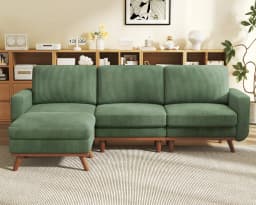 97" L-Shape Modular Sofa, 3-Seat Corduroy Couch with Movable Ottoman, Sectional Sofa for Living Room, Green, Customized