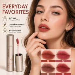 2Pcs Velvet Matte Lip Tint Set, Espresso Mousse Liquid Lipstick, Soft Blur Long Lasting Nude Brown Red Lip Makeup