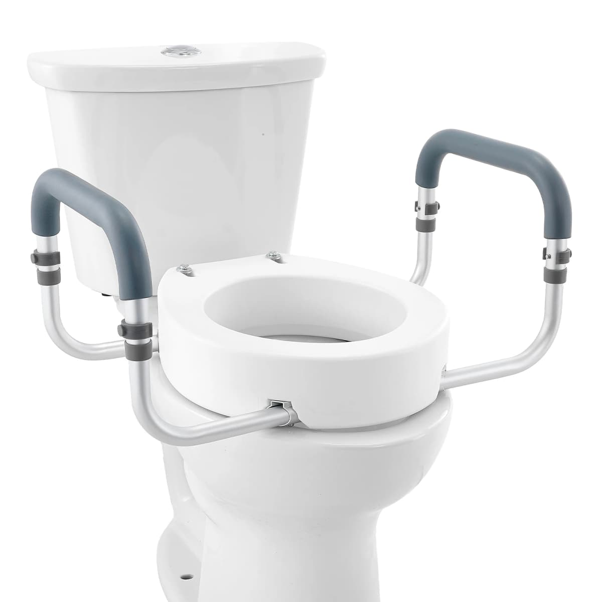 SucceBuy Raised Toilet Seat 3.5" Height Raised 300 lbs Weight Capacity for Standard Round Durable Toilet Aluminum Handrail