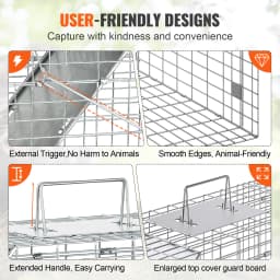 SucceBuy Live Animal Cage Trap Humane Cat Trap Galvanized Iron Folding Animal Trap with Handle for Rabbits Stray Cats Squirrels