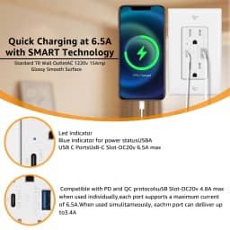 1Pcs-20Pcs 6.5A USB Quick Charge Outlets With 15A Tamper-Resistant Wall Charger US Power Socket and Standard Socket White Outlet