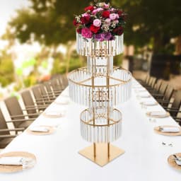5 Tiers Crystal Flower Stand Gold/Silver 43.3 Inch Height Display Rack Aisle Guide Table Decoration Wedding Centerpiece Stand for Party Birthday Coffee Shop