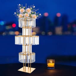 5 Tiers Crystal Flower Stand Gold/Silver 43.3 Inch Height Display Rack Aisle Guide Table Decoration Wedding Centerpiece Stand for Party Birthday Coffee Shop
