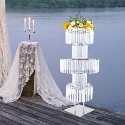 5 Tiers Crystal Flower Stand Gold/Silver 43.3 Inch Height Display Rack Aisle Guide Table Decoration Wedding Centerpiece Stand for Party Birthday Coffee Shop