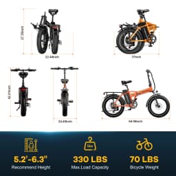 Cybervelo 1000W Peak High-speed Brushless Folding 20 Inch Fat Tire Electric Bike for Adults 48V 20.8Ah/50Ah Removable Battery 80 Miles Range Commuter E-Bicycle EK4
