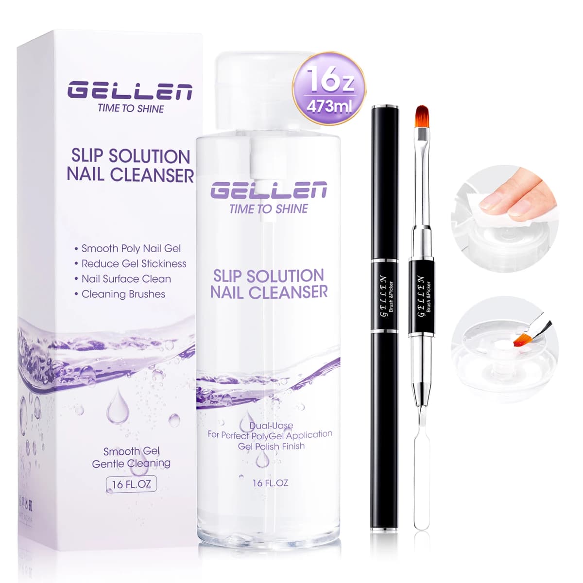 Polygel Slip Solution 473ml Anti Stick Liquid Nail Cleanser Pump Bottle with Nail Brush Professional Nail Extension Gel Remover
