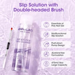 Polygel Slip Solution 473ml Anti Stick Liquid Nail Cleanser Pump Bottle with Nail Brush Professional Nail Extension Gel Remover