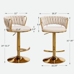 Adjustable Velvet Counter Height Bar Stool Set 3 Low Back 360° Swivel Kitchen Island Pub Chair , Custom