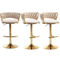 Adjustable Velvet Counter Height Bar Stool Set 3 Low Back 360° Swivel Kitchen Island Pub Chair , Custom