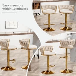 Adjustable Velvet Counter Height Bar Stool Set 3 Low Back 360° Swivel Kitchen Island Pub Chair , Custom