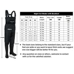 Night Cat Waterproof Fishing Waders: Hunting Chest Waders with Bootfoot and Belt For Man Woman Fishing Washing Farming Working Breathable, Lightweight, Black Sizes 6.5–13