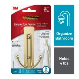 Bath Large Satin Brass Double Hook, Holds 4 lb, Bathroom Organization, 1 Hook