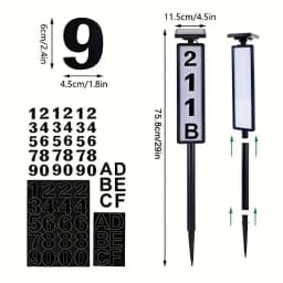 1 PC Solar Light Powered House Number, Address Sign With Lighting, Pole Mount, Smart Light Control 400mah
